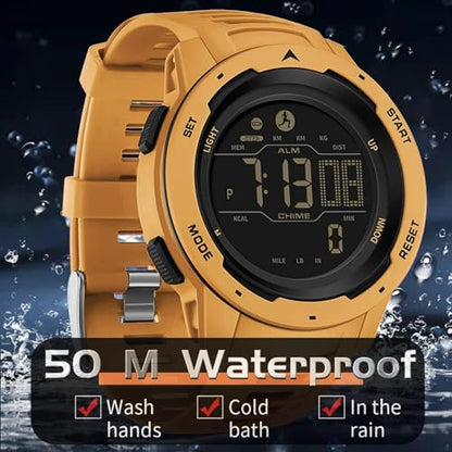 findtime Men's Digital Watch Waterproof Pedometer Watches Sport Watch Step Counter Calorie Military Watch with Stopwatch Alarm LED Backlight Countdown - color: yellow