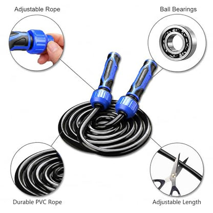 Buddy Lee Weighted Jump Rope 1.5 lbs – Heavy-Duty 10mm PVC Rope with Adjustable Length, Power Grip Handles & Carry Pouch | Jump Rope - color: Grey/Black