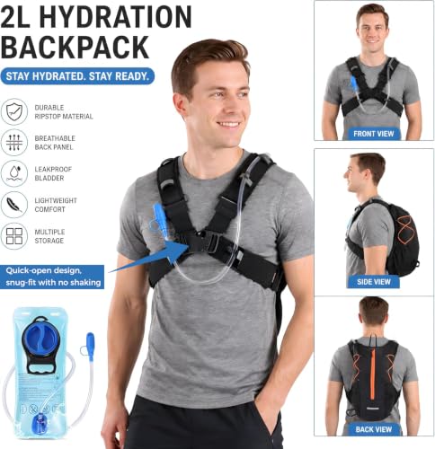 Hydration Backpack with 2L Bladder Water Pack for Hiking Cycling Running - color: black