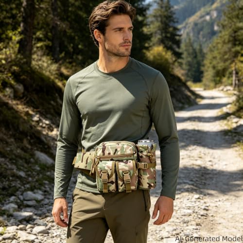 Fanny Pack Waist Bag, Lightweight Waist Pack with Detachable Water Bottle Holder & 5 Pockets, Hydration Hip Packs for Men Women Hiking Running Dog Walking Cycling Outdoor Workout Travel - CP Camo - color: CP Camo - Bottle Holder