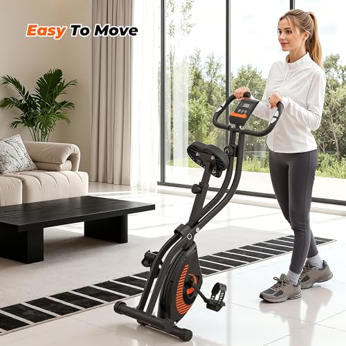Exercise Bike, 3 IN 1 Stationary Bike, Folding Exercise Bike with 16-Level Resistance, Comfortable Seat Cushion, LCD Monitor, 265 lbs Weight Capacity for Home Gym Workout