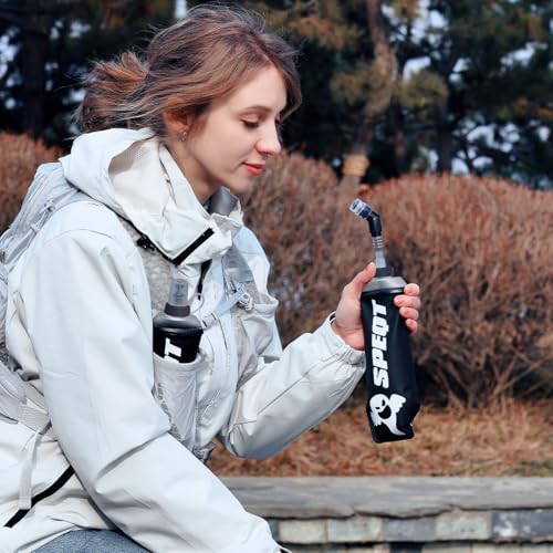 Soft Flask 2 Pack 500ml 16oz Collapsible TPU Water Bottle with Straw, Leak Proof for Hydration Pack Running Vest Hiking Cycling Marathon,Rose - color: Black (With straw) 2XPack