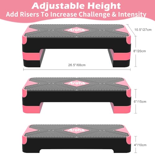 Aerobic Step Platform, Non Slip Adjustable Height Step Trainer - color: Pink