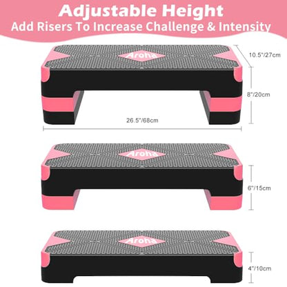 Aerobic Step Platform, Non Slip Adjustable Height Step Trainer - color: Pink