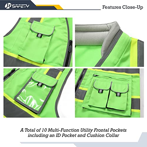 JKSafety Reflective Safety Vest for Men Cushioned Collar JK89 Green M - color: Greent1s1, size: Medium