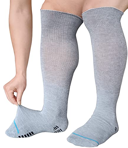 COIYUFUX Extra Width Socks For Bariatric Diabetic For Men Women, Cast Lymphedema Socks for Swollen Foot Ankle 2 Pairs - color: Gray