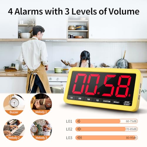 VOCOO Large 7.8" Digital Timer, Magnetic LED Timer for Kitchen & Classroom - color: Yellow