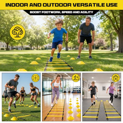 2 Pack 20ft Agility Ladder Set, 40ft Total Adjustable Speed Ladder - color: Yellow