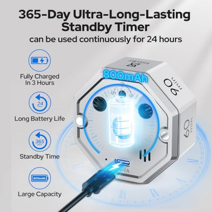 Visual Timer for Kids Kitchen Timer Pomodoro Magnetic Visual Countdown - color: Silvery