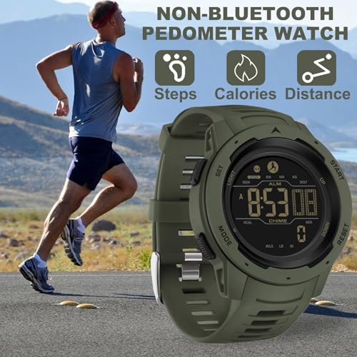 findtime Men's Digital Watch Waterproof Pedometer Watches Sport Watch Step Counter Calorie Military Watch with Stopwatch Alarm LED Backlight Countdown - color: green