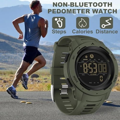 findtime Men's Digital Watch Waterproof Pedometer Watches Sport Watch Step Counter Calorie Military Watch with Stopwatch Alarm LED Backlight Countdown - color: green