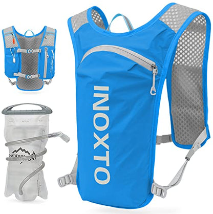 INOXTO Running Hydration Vest Backpack,Lightweight Insulated Pack with 1.5L Water Bladder Bag Daypack for Hiking Trail Running Cycling Race Marathon for Women Men - color: Blue White stripes