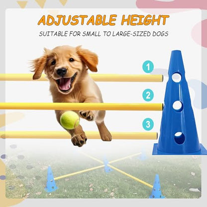 Dog Agility Hurdle Cone Set, Dog Agility Backyard Set Include Height cossbar Agility Rods, Dog Agility Equipment for Rehabilitation & Beginners(Blue+Orange) - color: Blue+Orange