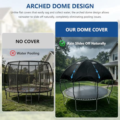 Outdoor Trampoline Cover – 600D Waterproof Heavy Duty Trampoline Tent Cover, Clear PVC Skylight, Dome Design with Support Poles, Fits 14 ft Round Trampolines - size: 14ft