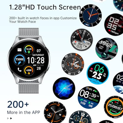 Smart Watch for Men Women Fitness: Waterproof Make/Answer Call Smart Watches for Men Digital Mens Watches Running Step Tracker Smartwatch Android Phones iPhone Samsung Compatible Heart Rate Monitor - color: Silver