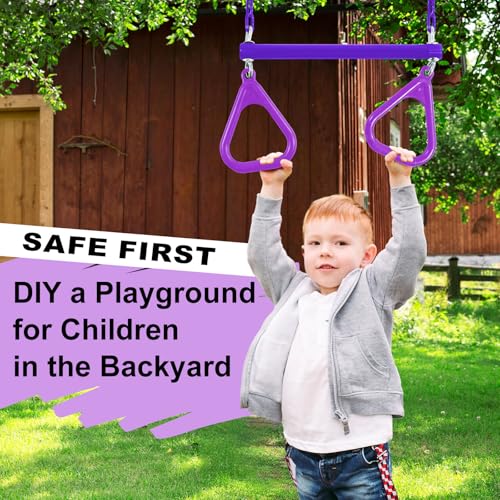 Duty Ring Trapeze Bar for Backyard-16.5" Trapeze Swing Bar- Swingset Accessories Outdoor with 47" Coated Chains 2 Snap Hooks (AB010004-3)