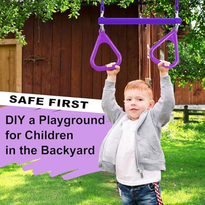 Duty Ring Trapeze Bar for Backyard-16.5" Trapeze Swing Bar- Swingset Accessories Outdoor with 47" Coated Chains 2 Snap Hooks (AB010004-3)