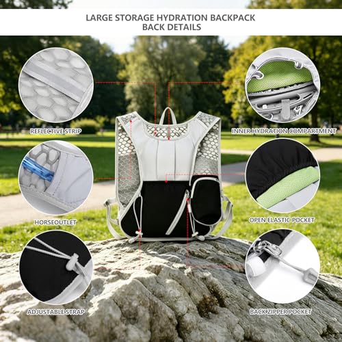 Running Vest for Women Men,Hydration Backpack with 2L Hydration Bladder,Lightweight Hydration Vest with Adjustable Straps&Pockets&Reflective Strip&Whistle,Water Backpack for Hiking Biking Marathon - color: Gray Black
