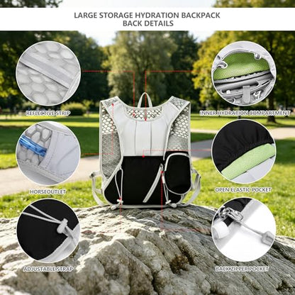 Running Vest for Women Men,Hydration Backpack with 2L Hydration Bladder,Lightweight Hydration Vest with Adjustable Straps&Pockets&Reflective Strip&Whistle,Water Backpack for Hiking Biking Marathon - color: Gray Black