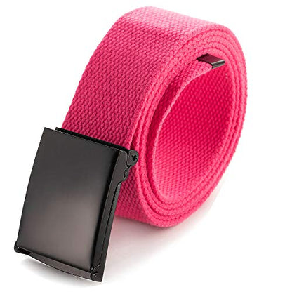 Mile High Life Cut To Fit Canvas Web Belt Size Up to 52" with Flip-Top Solid Black Military Buckle - color: 1 Pack Hot Pink