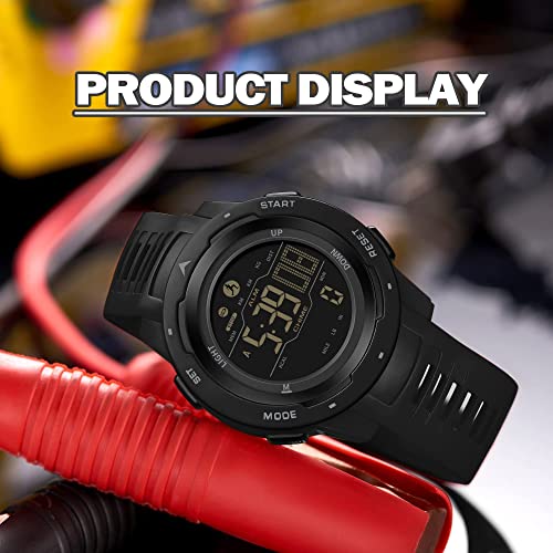 findtime Men's Digital Watch Waterproof Pedometer Watches Sport Watch Step Counter Calorie Military Watch with Stopwatch Alarm LED Backlight Countdown - color: black