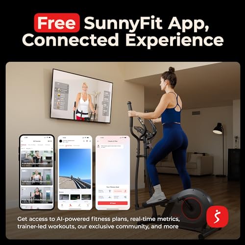 Sunny Health & Fitness Smart Upright Elliptical Machine with Pulse Sensor - size: 12" Stride