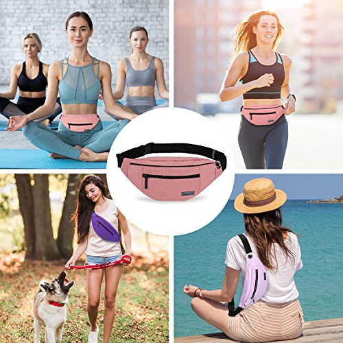 Large Pink Fanny Pack Cross Body Bag with 4-Zipper Pockets Adjustable Strap - color: New Pink