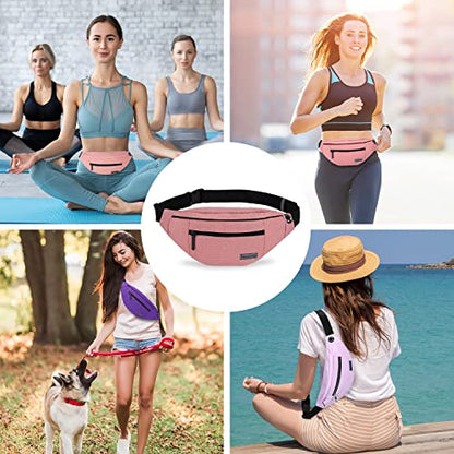Large Pink Fanny Pack Cross Body Bag with 4-Zipper Pockets Adjustable Strap - color: New Pink