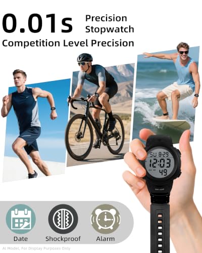 CakCity Digital Watch Mens, Waterproof Sport Wristwatch, Referee Stopwatch - color: Black