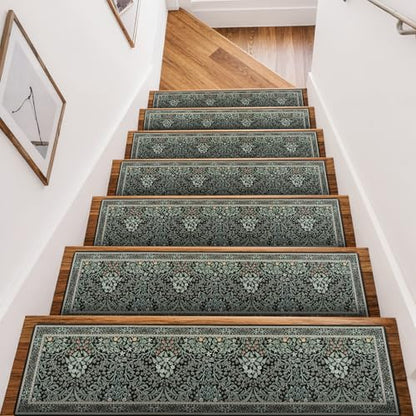 OJIA Black Stair Runner Non-Slip Stair Treads for Wooden Steps 15PCS 30"x8" - color: Black-Plants, size: 15PCS