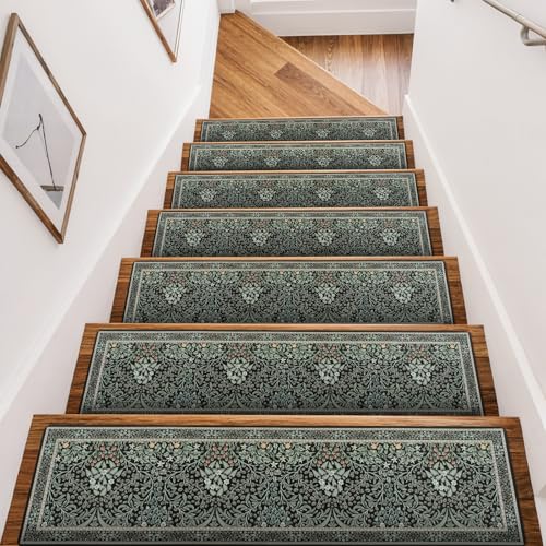 OJIA Black Stair Runner Non-Slip Stair Treads for Wooden Steps 15PCS 30"x8" - color: Black-Plants, size: 15PCS
