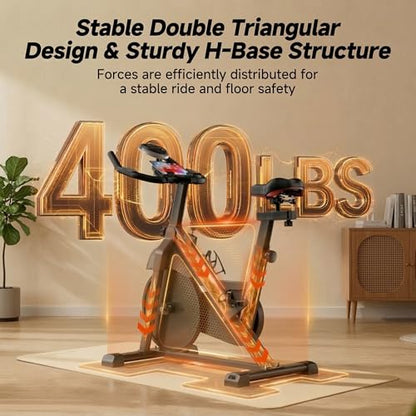 Exercise Bike, Magnetic Stationary Bikes for Home Cardio with Brake Pad Silent Belt Drive, 400LB Weight Capacity Indoor Cycling Bike with Adjustable Seat, Tablet & Water Bottle Holders for Weight Loss - color: dark