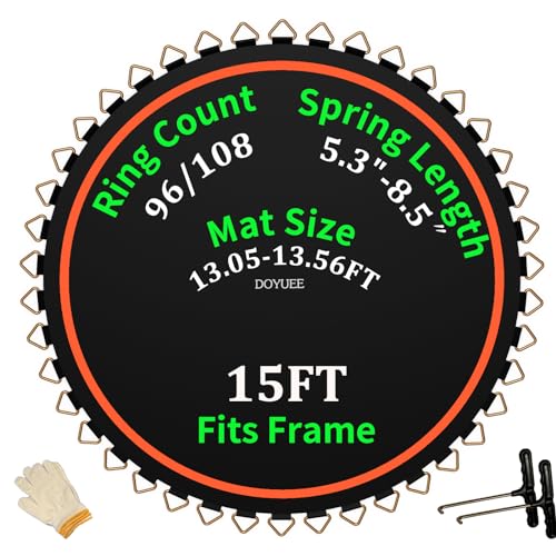 Trampoline Mat Replacement-Fits 15ft Trampline Frame with 96/108 Rings for Choose,Fits 5.3"-8.5" Springs, Mat Diameter 13.05ft-13.56ft,（Spring and Frame not Included） - style: 96 Rings & (160.4" | 13.36ft) Dia-Fits 6.5" Springs