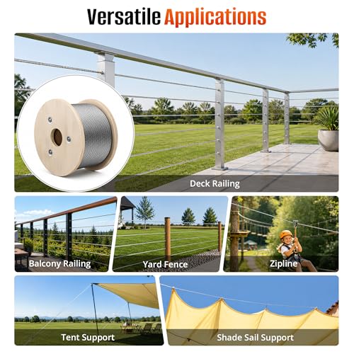 3/16” Stainless Steel Cable 250FT, 304 SS Wire Rope 7x19