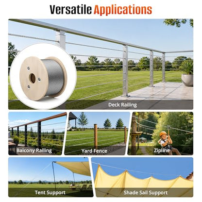 3/16” Stainless Steel Cable 250FT, 304 SS Wire Rope 7x19