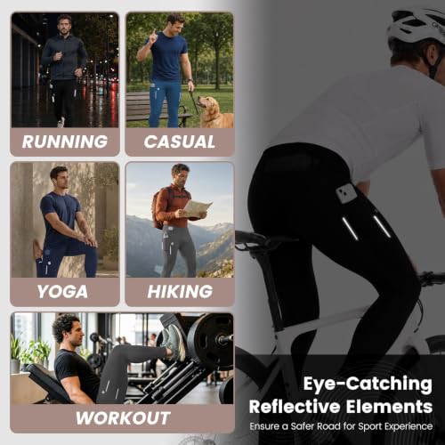 Mens Compression Pants with Pockets Quick-Dry Running Tights Spandex - color: Black, size: Large