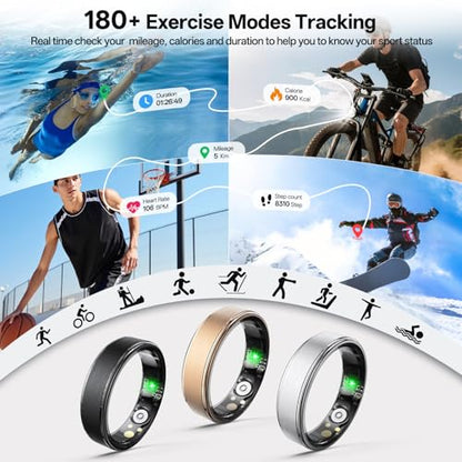Smart Ring for Women & Men, Health Fitness Tracker Ring - color: Silver, size: 14#