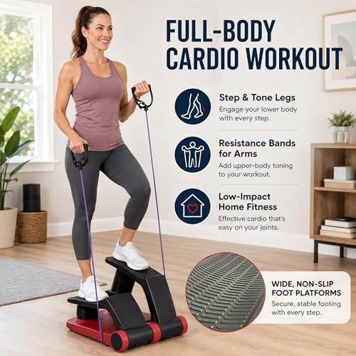 Air Stepper Machine with Resistance Bands - color: Red / Black