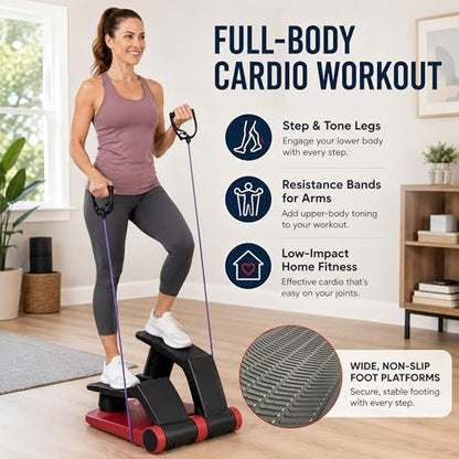 Air Stepper Machine with Resistance Bands - color: Red / Black