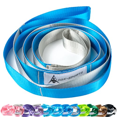 Oak-Sports Stretching Strap Yoga Strap for Physical Therapy with 10 Loops, Yoga Straps for Stretching, Upgraded Non-Elastic Stretch Band for Pilates, Dance and Gymnastics with Workout Guide - color: Dark Blue/Silver