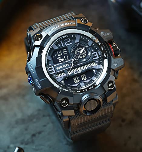 AIMES Men's Watches Sports Outdoor Waterproof Military Watch LED Date Alarm Stopwatch Multi-Function Tactics Big Face Wristwatch for Men - color: 3133-Black white