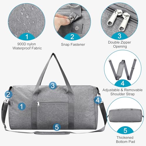 Carry On Luggage 22x14x9 Airline Approved, 65L Gym Duffle Bag for Travel - color: Grey, size: 65L