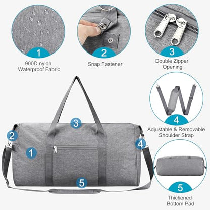 Carry On Luggage 22x14x9 Airline Approved, 65L Gym Duffle Bag for Travel - color: Grey, size: 65L