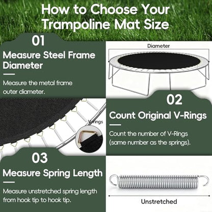 Trampoline Mat Replacement,12.6ft Diameter Mat with 72 Rings,Fits 14ft Trampoline and 5.3-5.7“ Spring (Frame & Spring Not Include)