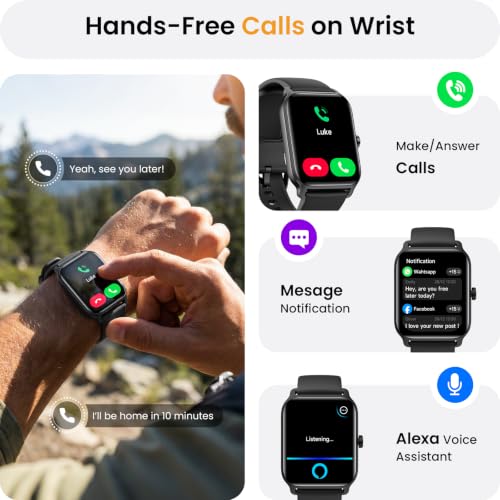 Fitpolo Smart Watches for Men Android & iPhone, Alexa Built-in [1.8" HD Screen] IP68 Waterproof Fitness Watch with Bluetooth Call (Answer/Make), Heart Rate/Sleep/SpO2 Monitor, 105+ Sports Tracker - color: Black