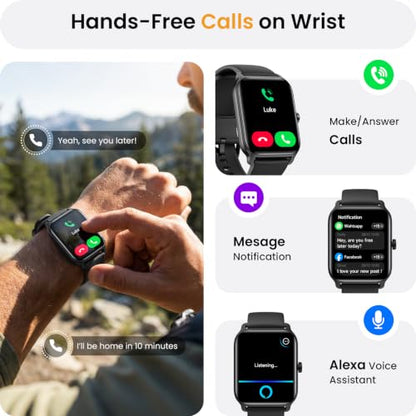 Fitpolo Smart Watches for Men Android & iPhone, Alexa Built-in [1.8" HD Screen] IP68 Waterproof Fitness Watch with Bluetooth Call (Answer/Make), Heart Rate/Sleep/SpO2 Monitor, 105+ Sports Tracker - color: Black