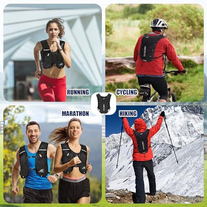Running Vest for Women & Men, 6L Hydration Backpack with 2L Water Bladder, Lightweight Water Backpack for Trail Running, Marathon, Hiking, Cycling, Jogging, Adjustable Fit - color: Black Vest with 2L Bladder