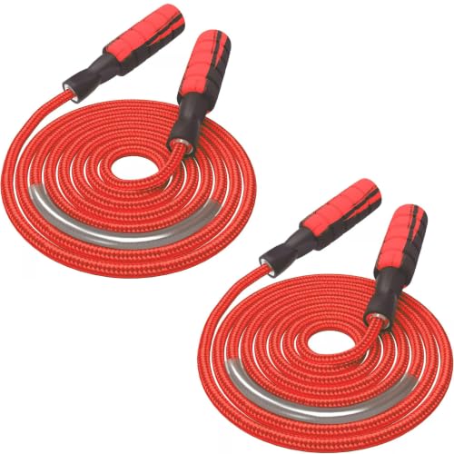 Jump Rope Cotton Adjustable Skipping Weighted jumprope for Women, Adult and Children Athletic Fitness Exercise Jumping Rope - color: Red, size: 2pcs