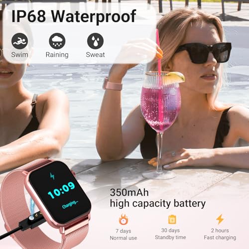 Trendia Smart Watches for Women, 1.83'' HD Fitness Tracker with Answer/Make Calls, Heart Rate/Sleep/SpO2 Monitor, 120+ Sport Modes, IP68 Waterproof, Compatible iPhone/Android Rose Pink - color: Rose Pink