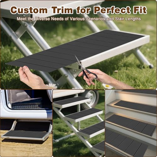 RV Step Covers 4 Pack, 24"x7.5", 6mm Thick High-Density EVA Foam: Self-Adhesive, Non-Slip RV Stair Covers. Trimmable Waterproof for Trailers, Camper, Motorhome. (Charcoal Gray) - color: Charcoal Gray